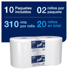 Toalla Rollo Jumbo Tork Advanced 310 m | Pack 2 Rollos Alta Absorción