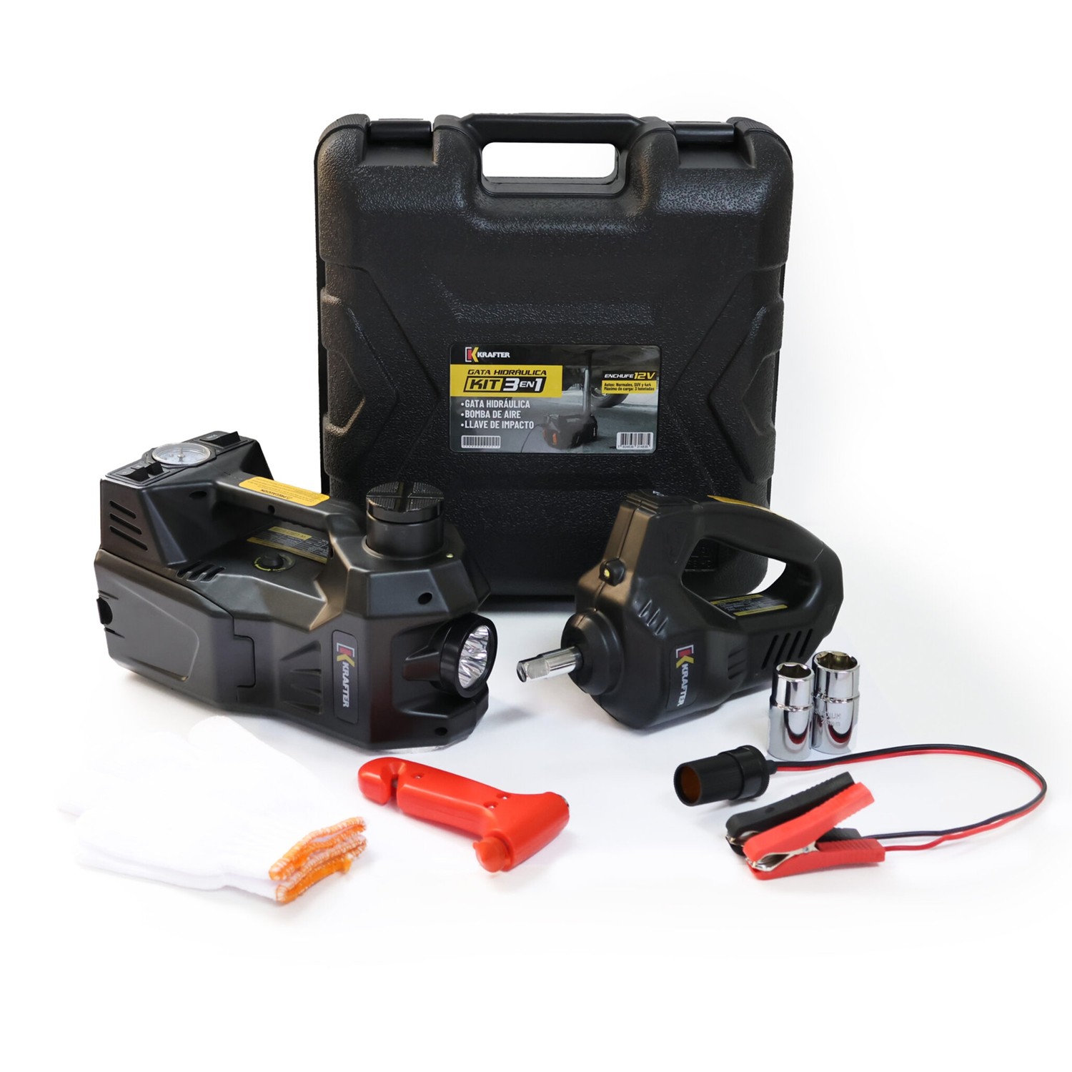 Gata Hidráulica Krafter 12v Kit 3 en 1