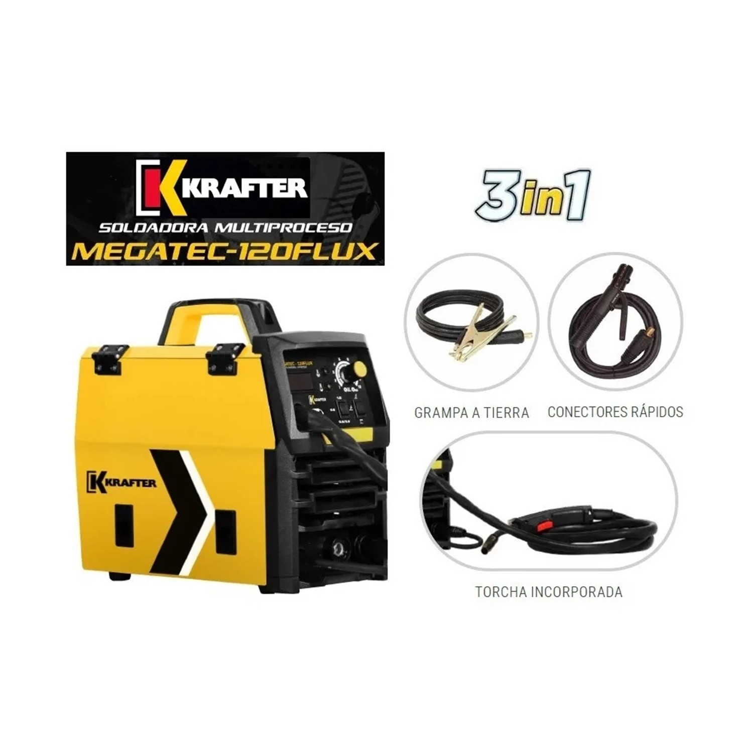 Soldadora Inverter Krafter Megatec-120 Flux Mig + Máscara - Imagen 2
