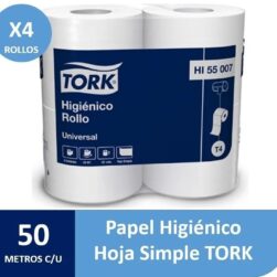 Papel Higiénico Tork 50 M. Simple Hoja Universal x4 Rollos Modelo HI55007