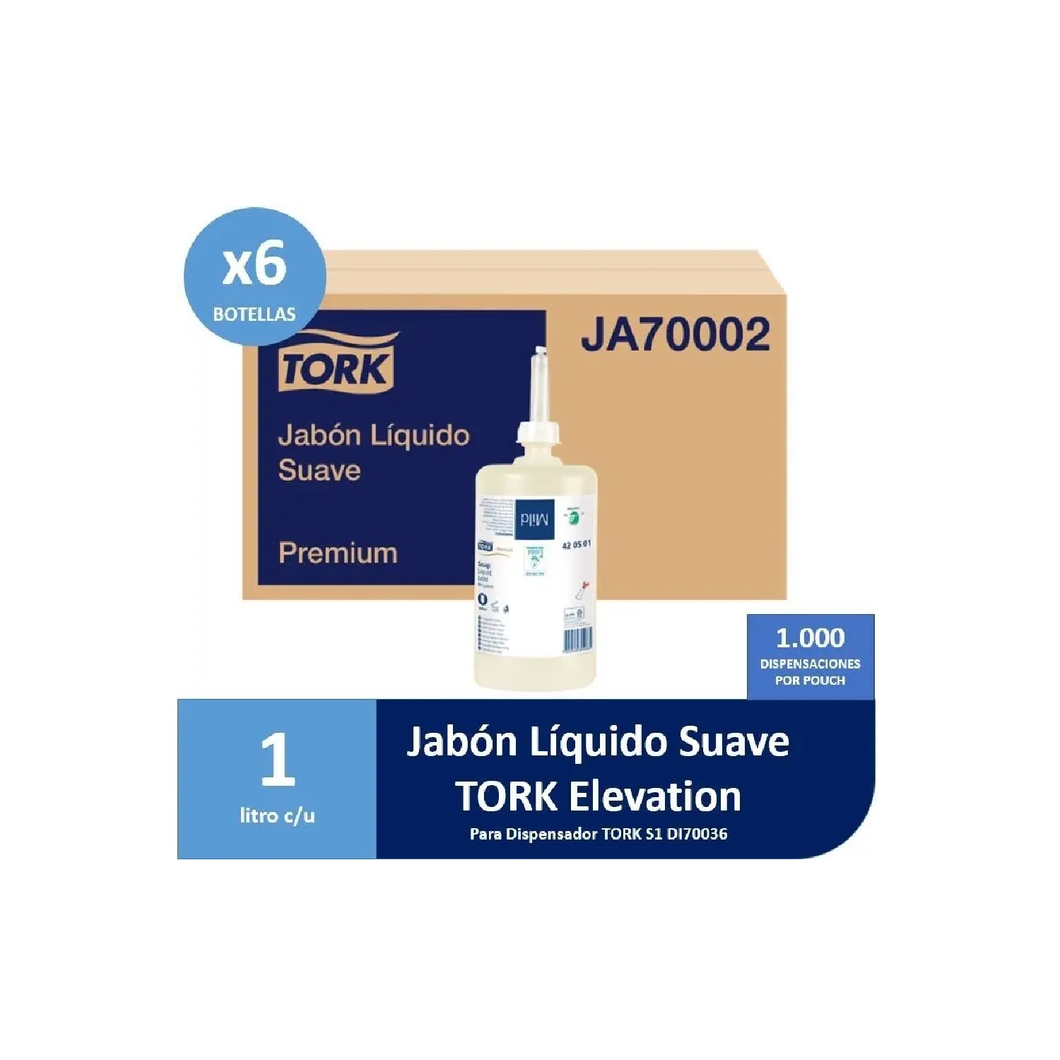 Pack x6 - Jabón Líquido Suave Premium Tork 1 Lt Modelo JA70002 - 1 Caja