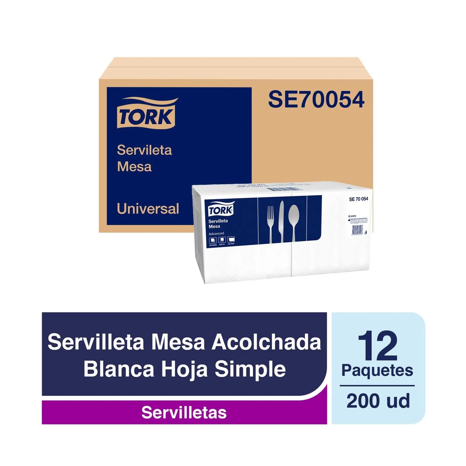 Pack x6 - Servilleta Mesa Tork Acolchada 200 Un 30x30cm Blanca Modelo SE70054