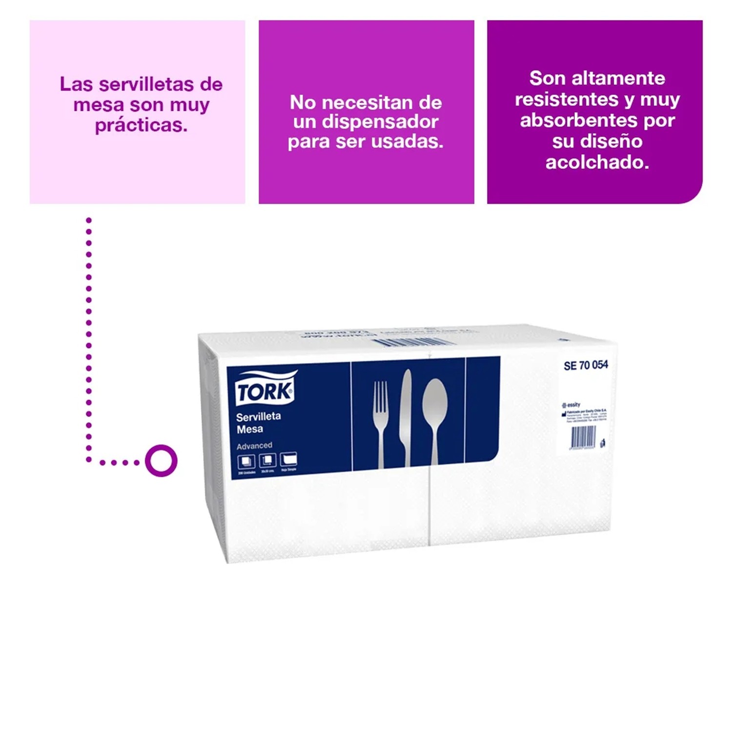 Pack x6 - Servilleta Mesa Tork Acolchada 200 Un 30x30cm Blanca Modelo SE70054 - Imagen 2