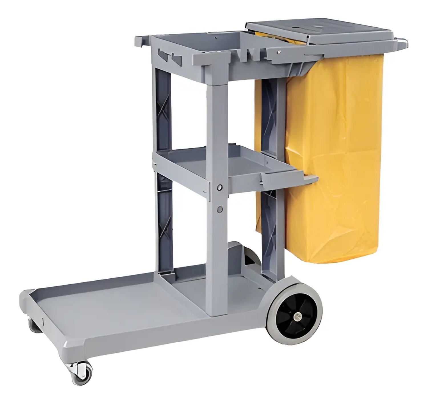 Carro Porta Útiles De Aseo Gris Con Tapa Y Bolsa Luster Gris Oscuro