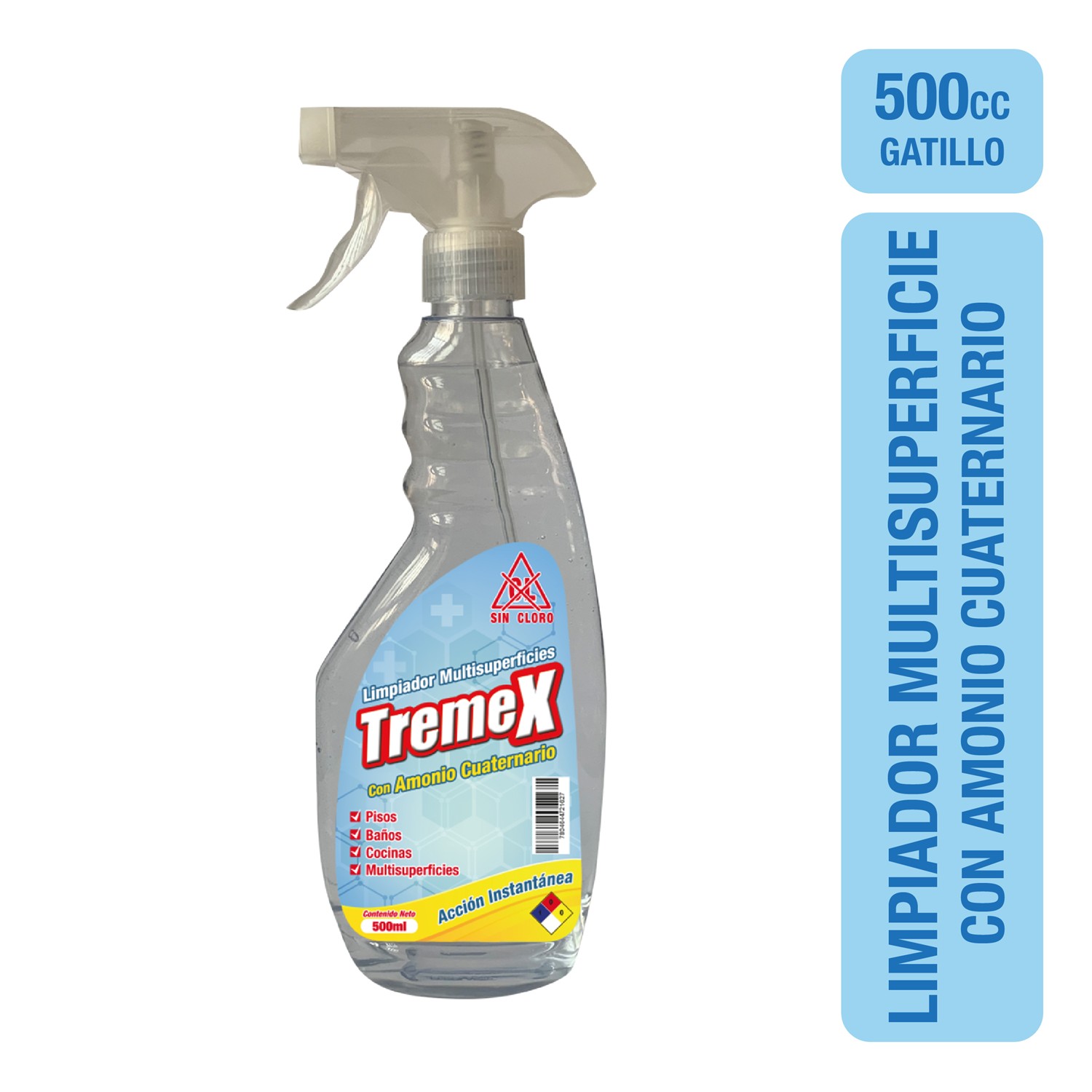 Limpiador Multisuperficies con Amononio Cuaternario Tremex Gatillo 500cc