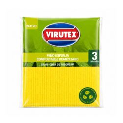 Paño Esponja Natural X3 Ultra Absorbente Virutex Color Amarillo