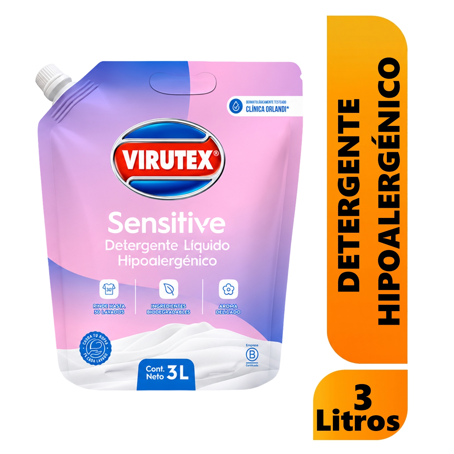 Detergente Líquido Piel Sensible Virutex 3 Litros Doypack