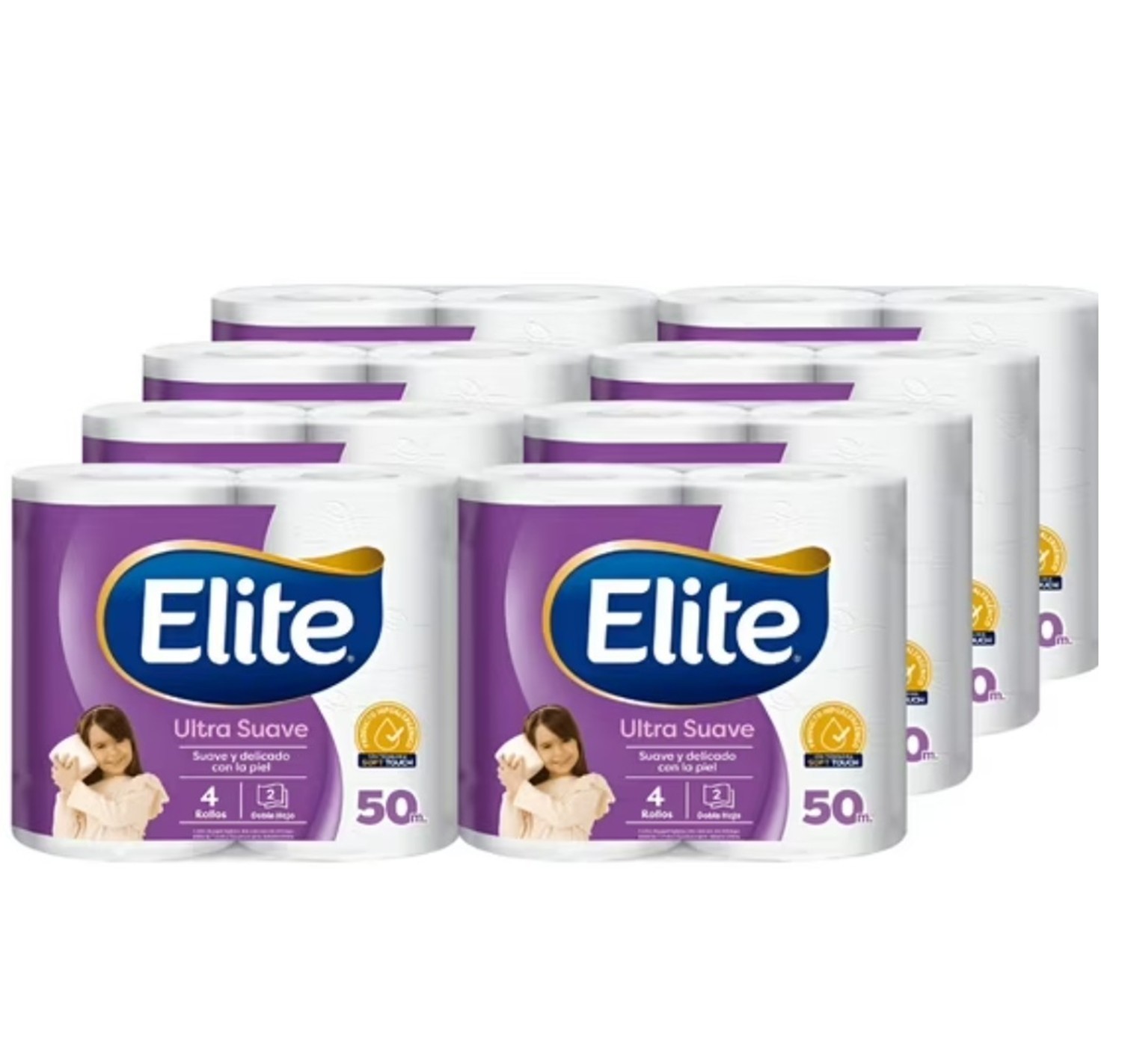Pack x8 - Papel Higiénico Elite Ultra Doble Hoja - 4 Rollod 50 Mts C/u