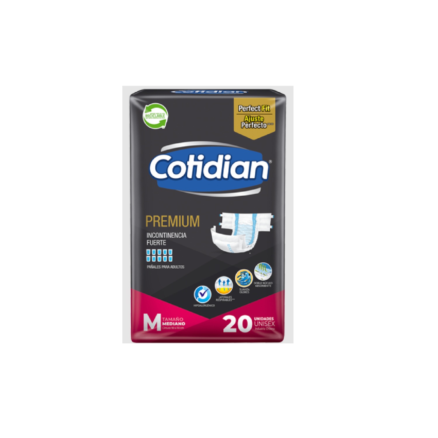 Pañales Adulto Cotidian Premium Incontinencia Fuerte 20 Un Talla M