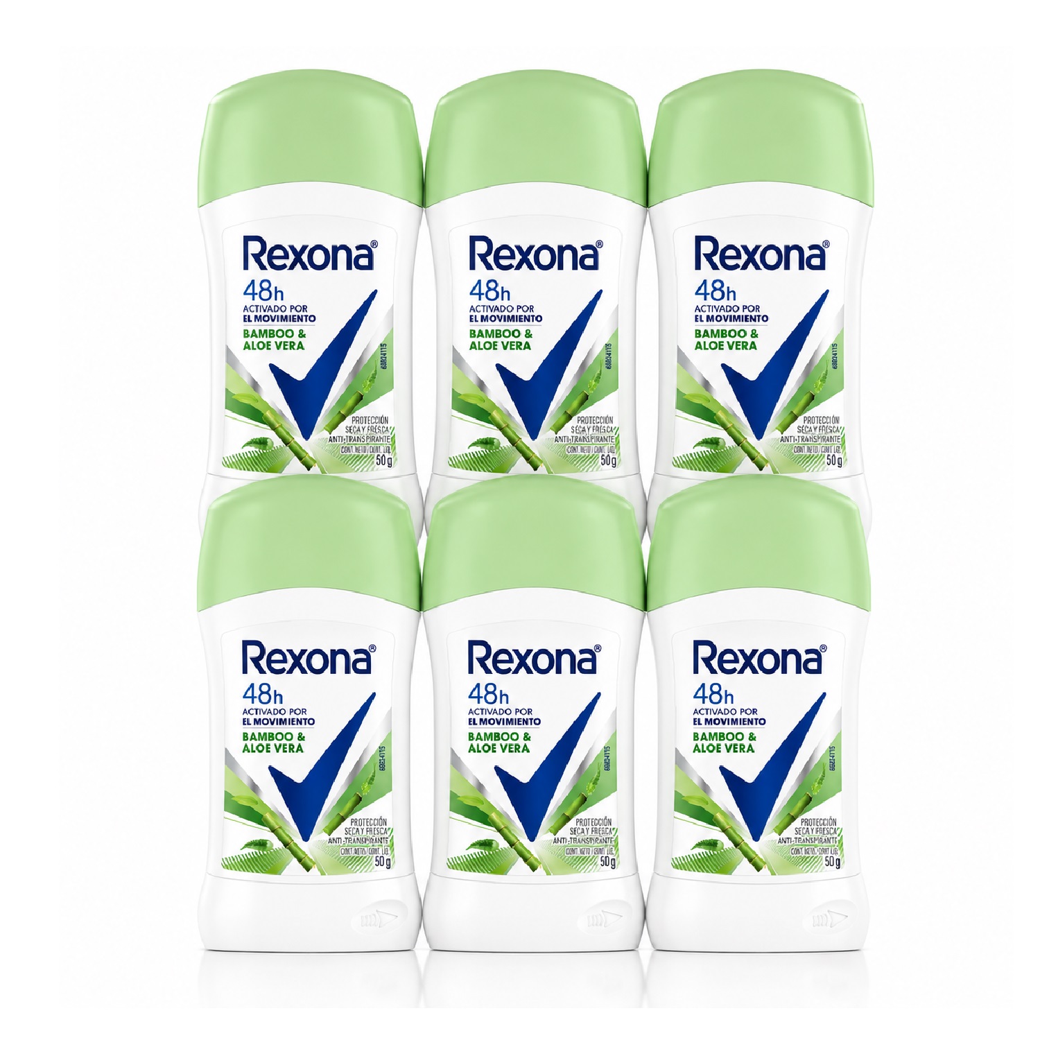 Pack x6 - Rexona Bamboo Mujer Barra 50g 48h Antitranspirante Bambú