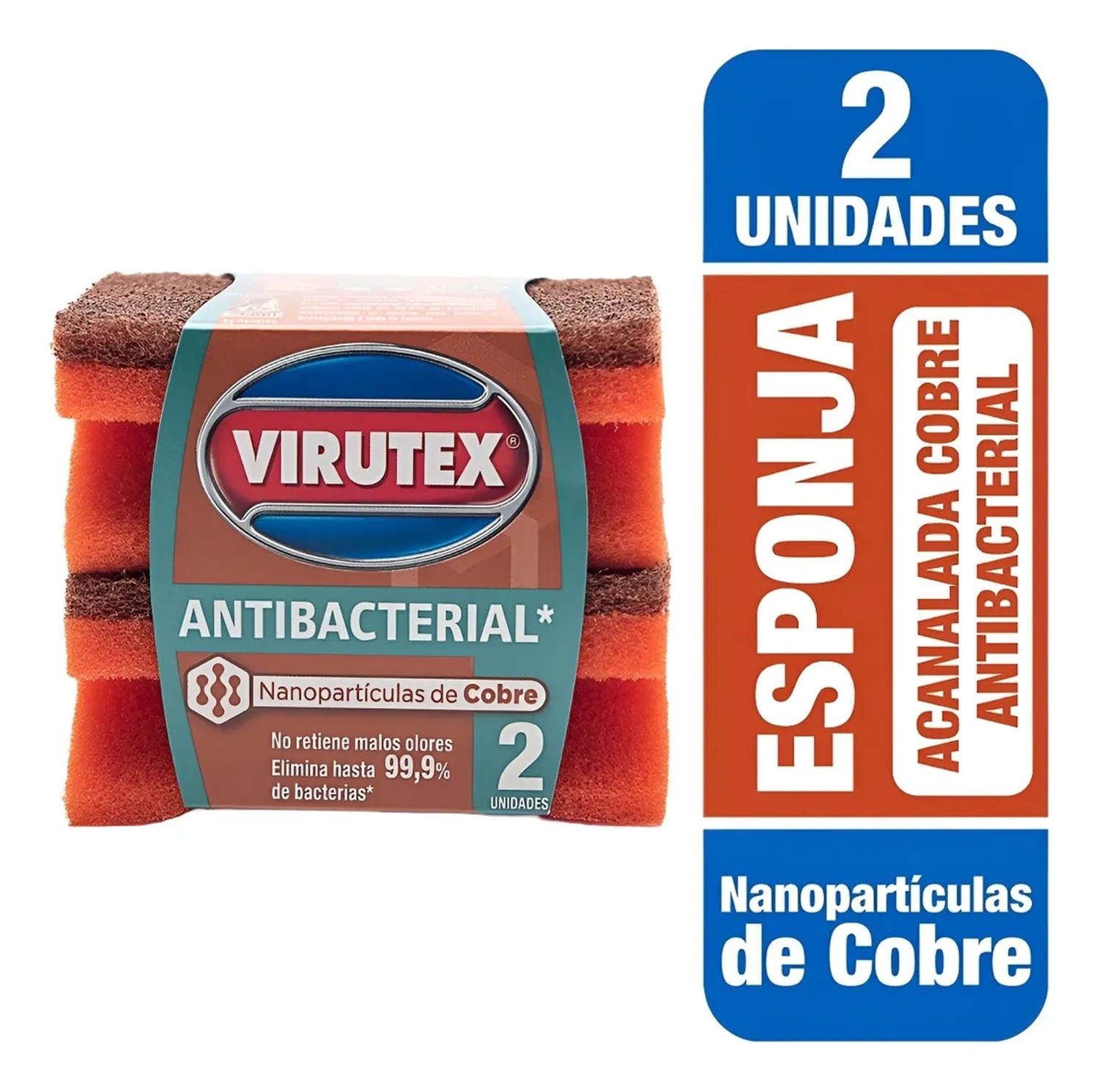 Esponja X2 Antibacterial Abrasividad Media Acanalada Virutex - Imagen 2