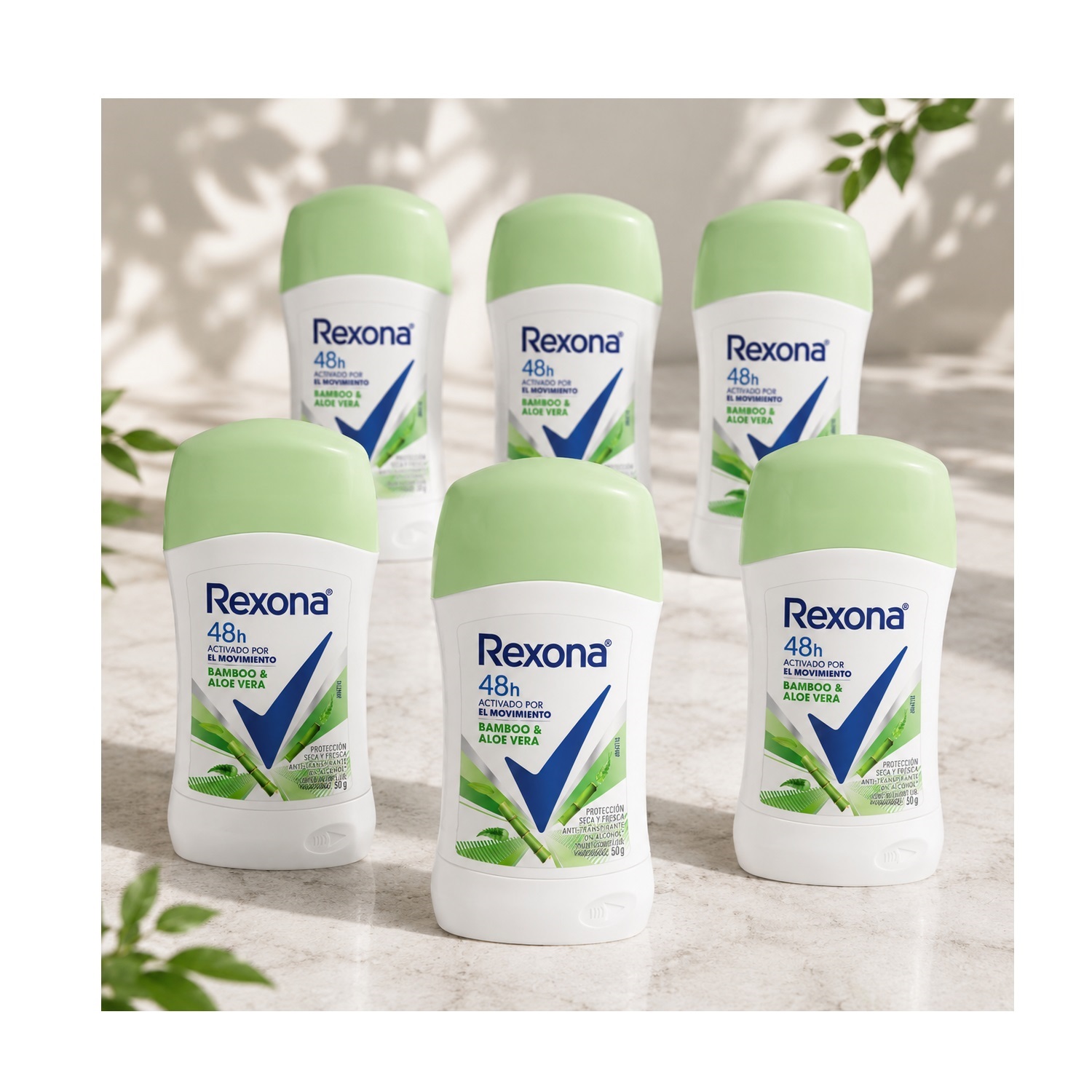 Pack x6 - Rexona Bamboo Mujer Barra 50g 48h Antitranspirante Bambú - Imagen 2