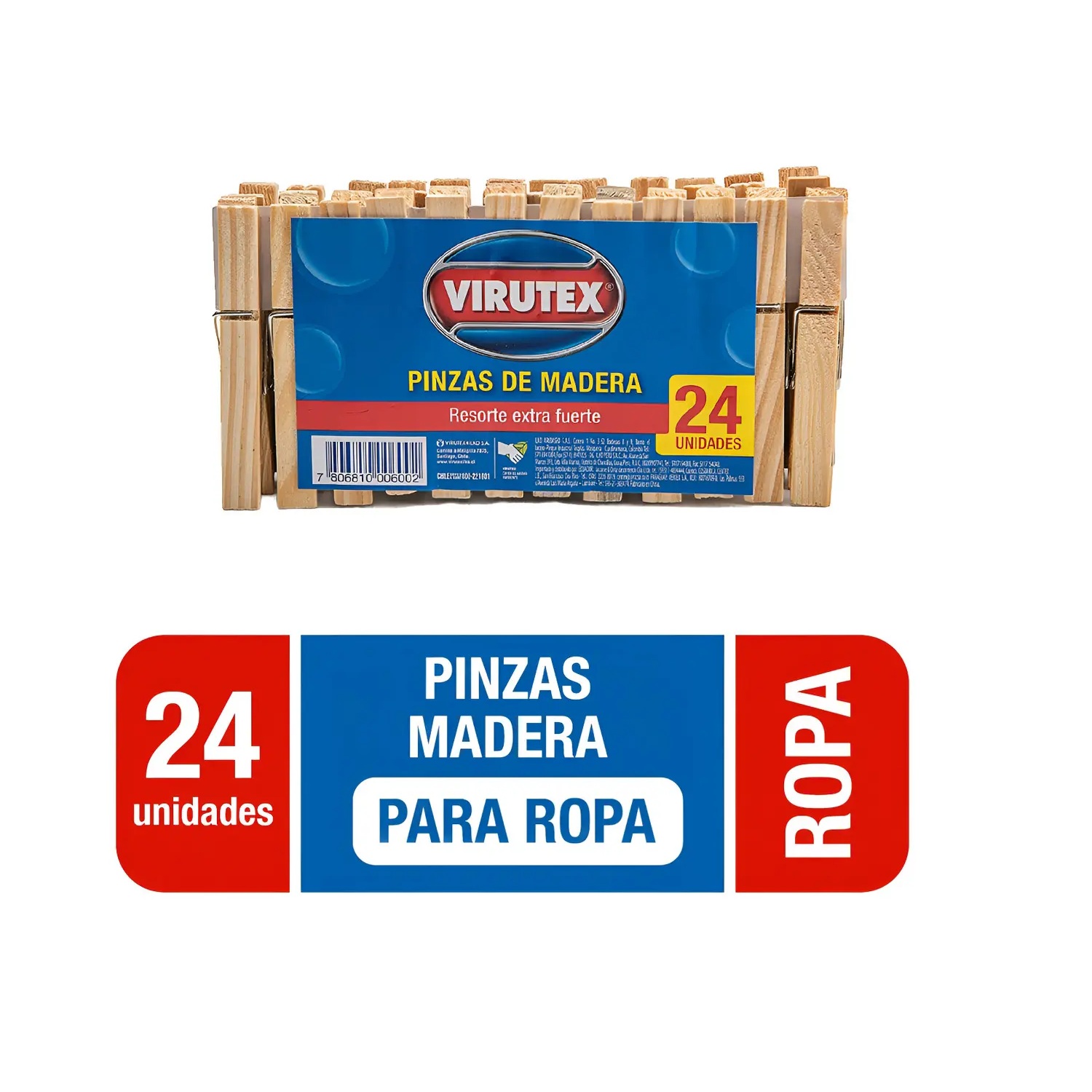 Pinzas Para Ropa De Madera X24 Virutex Color 52028