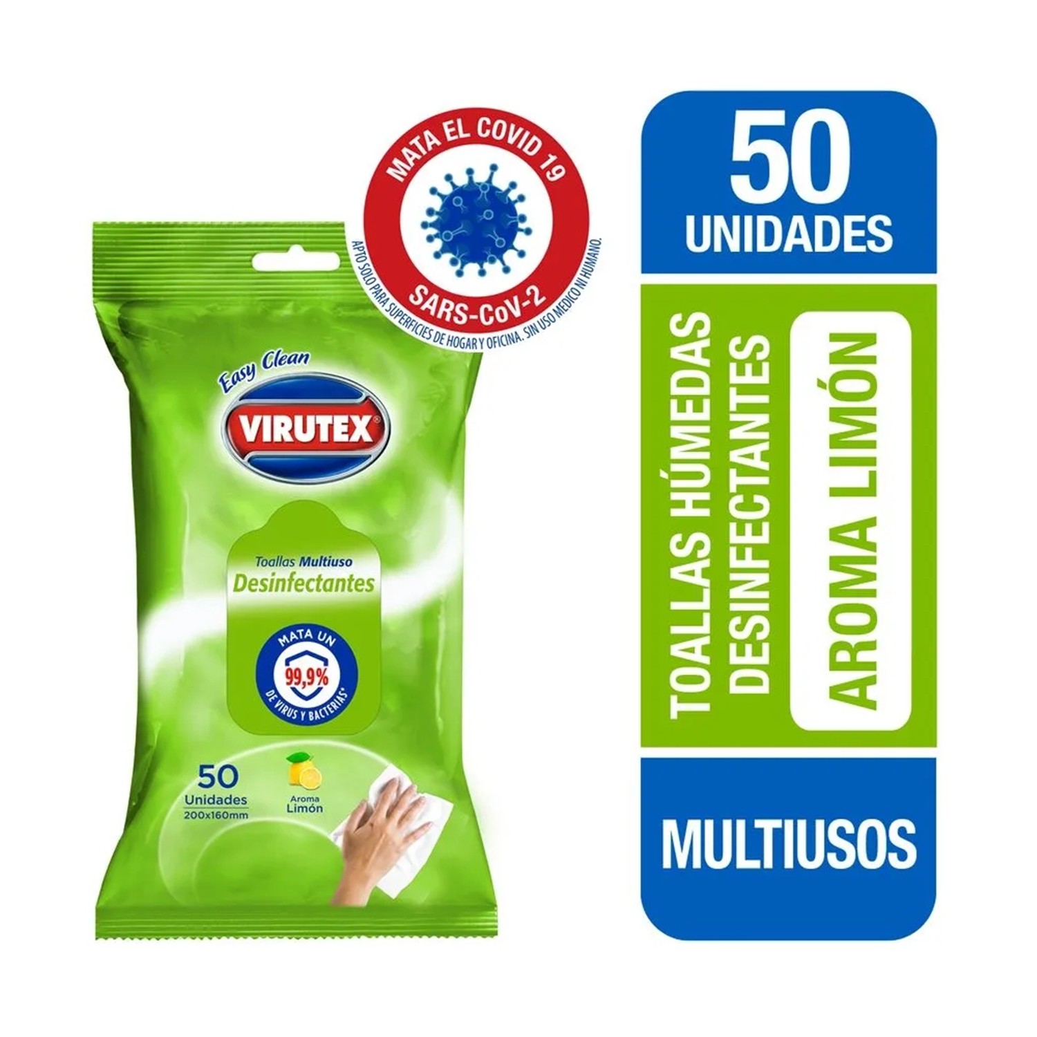 Virutex Toallas Húmedas Desinfectantes Multiuso Limón 50 Un.