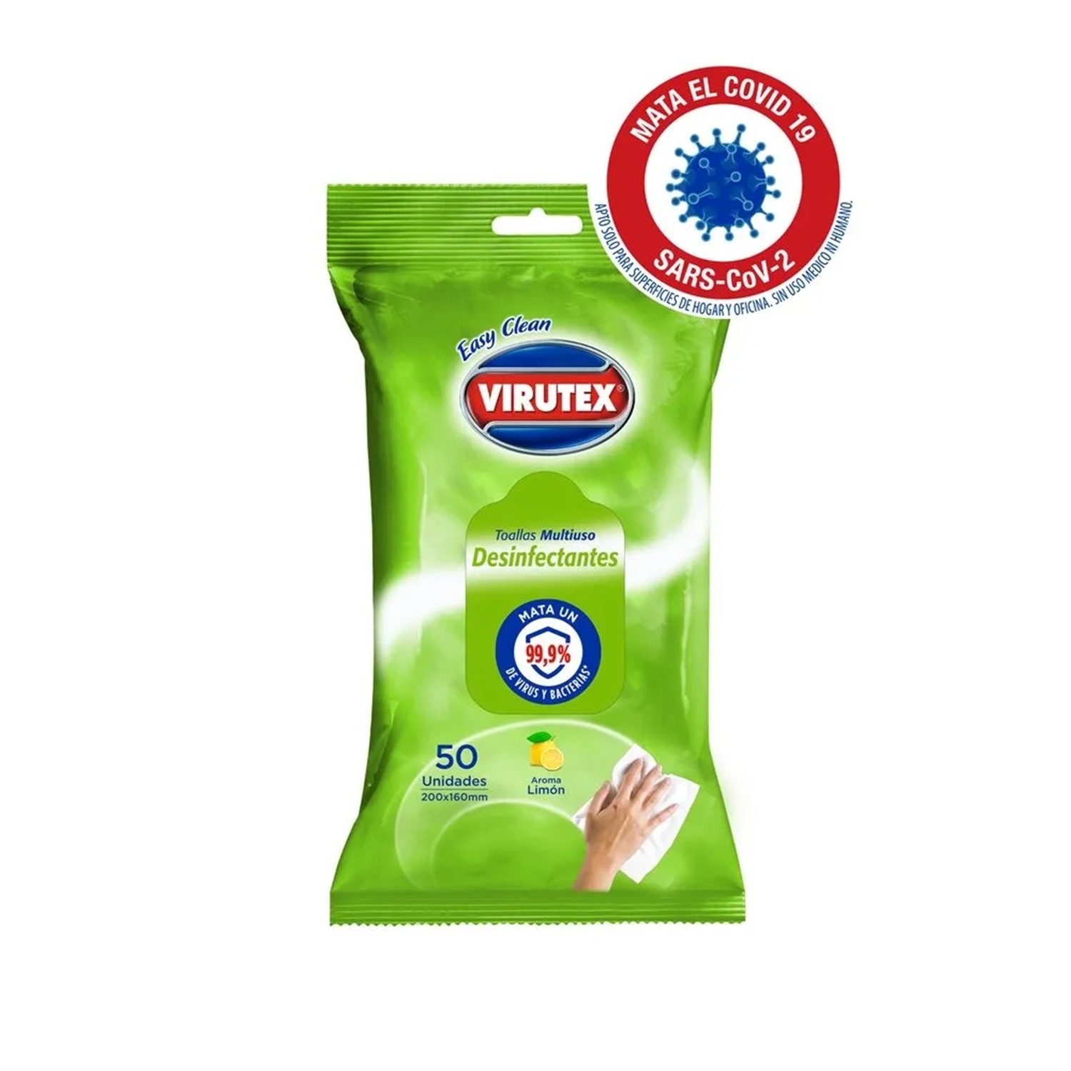 Virutex Toallas Húmedas Desinfectantes Multiuso Limón 50 Un. - Imagen 2