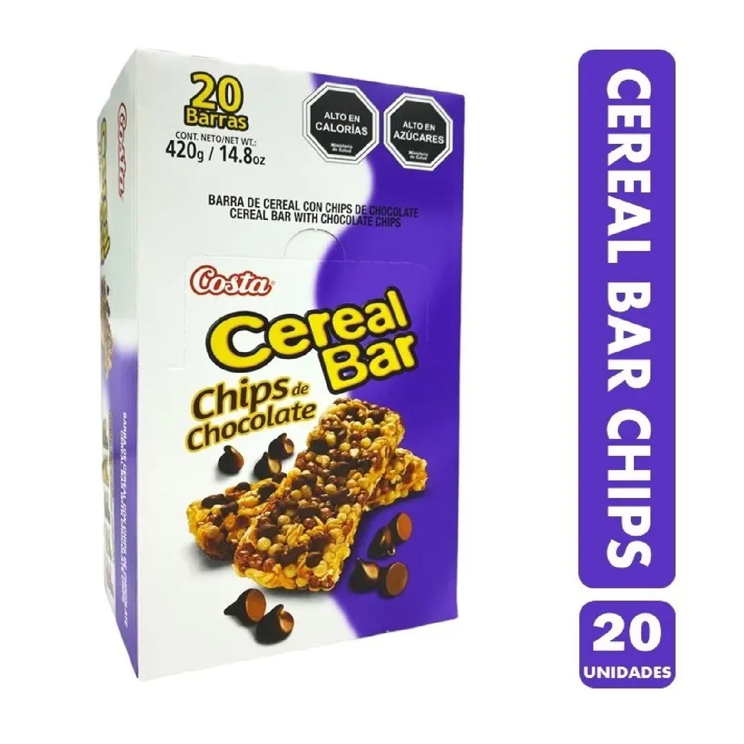 Pack x20 - Barra Cereal Bar Costa Chips Chocolate 21 Gr