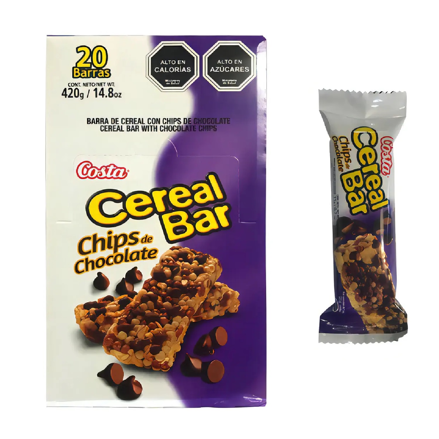 Pack x20 - Barra Cereal Bar Costa Chips Chocolate 21 Gr - Imagen 2