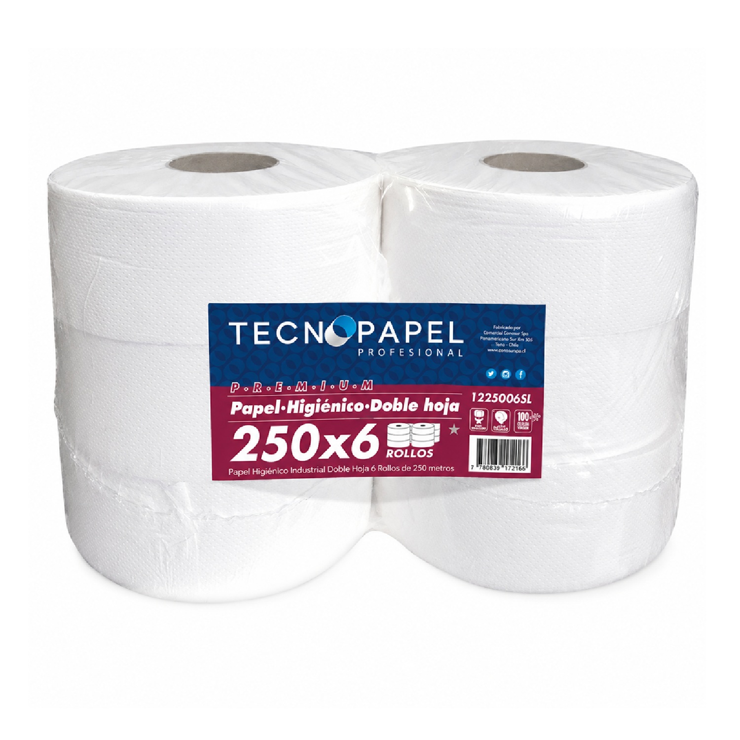 Papel Higiénico Industrial Tecnopapel Doble Hoja 250 m – 6 Rollos