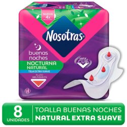 Toallas Femeninas Nosotras Nocturna Natural Tela Extra Suave 8 Toallas