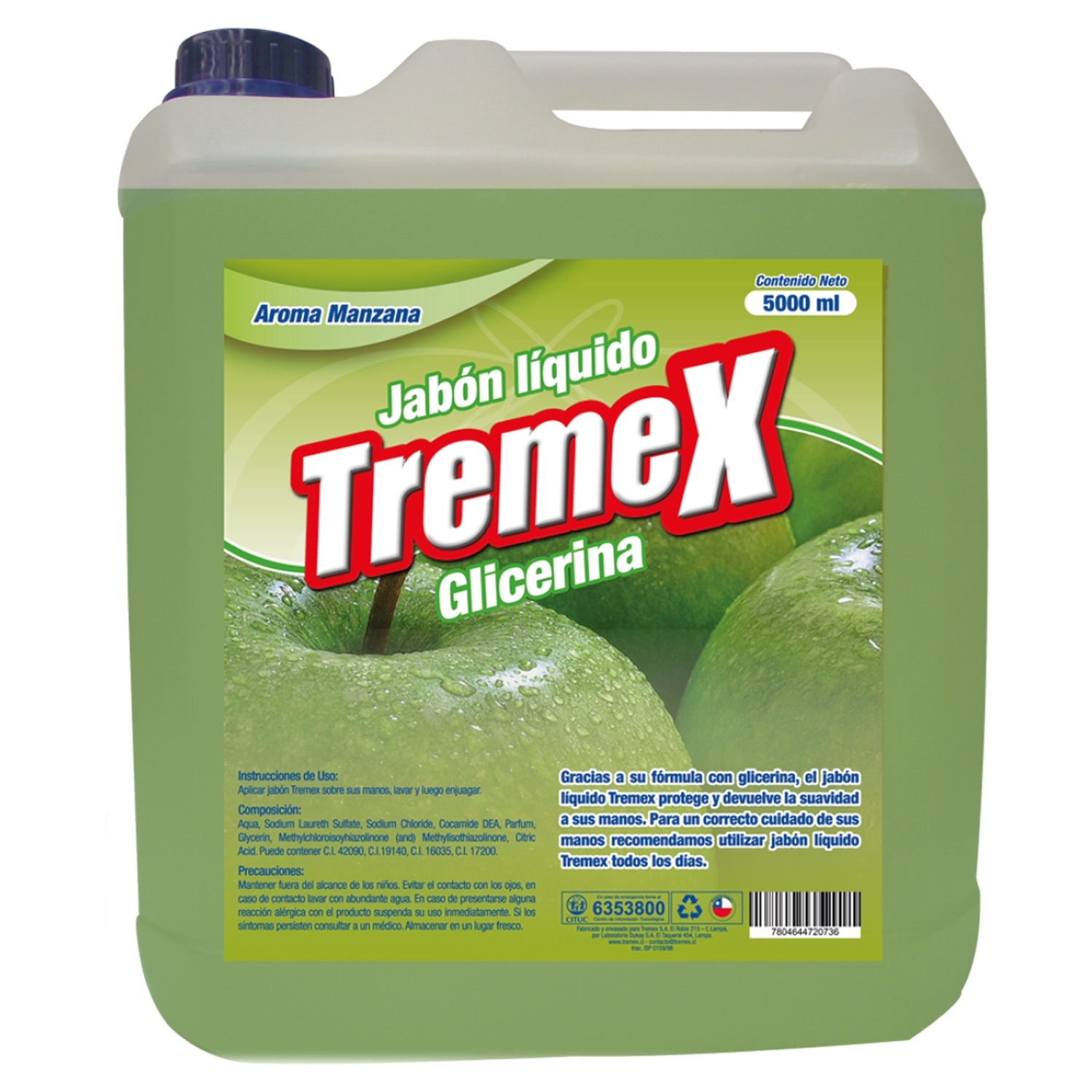 Jabon Liquido Tremex Con Glicerina Manzana 5 Litros