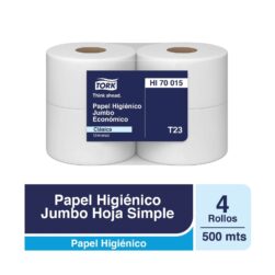 Papel Higiénico Jumbo Tork Hoja Simple Industrial 4 Rollos x 500 Mts Modelo HI70015