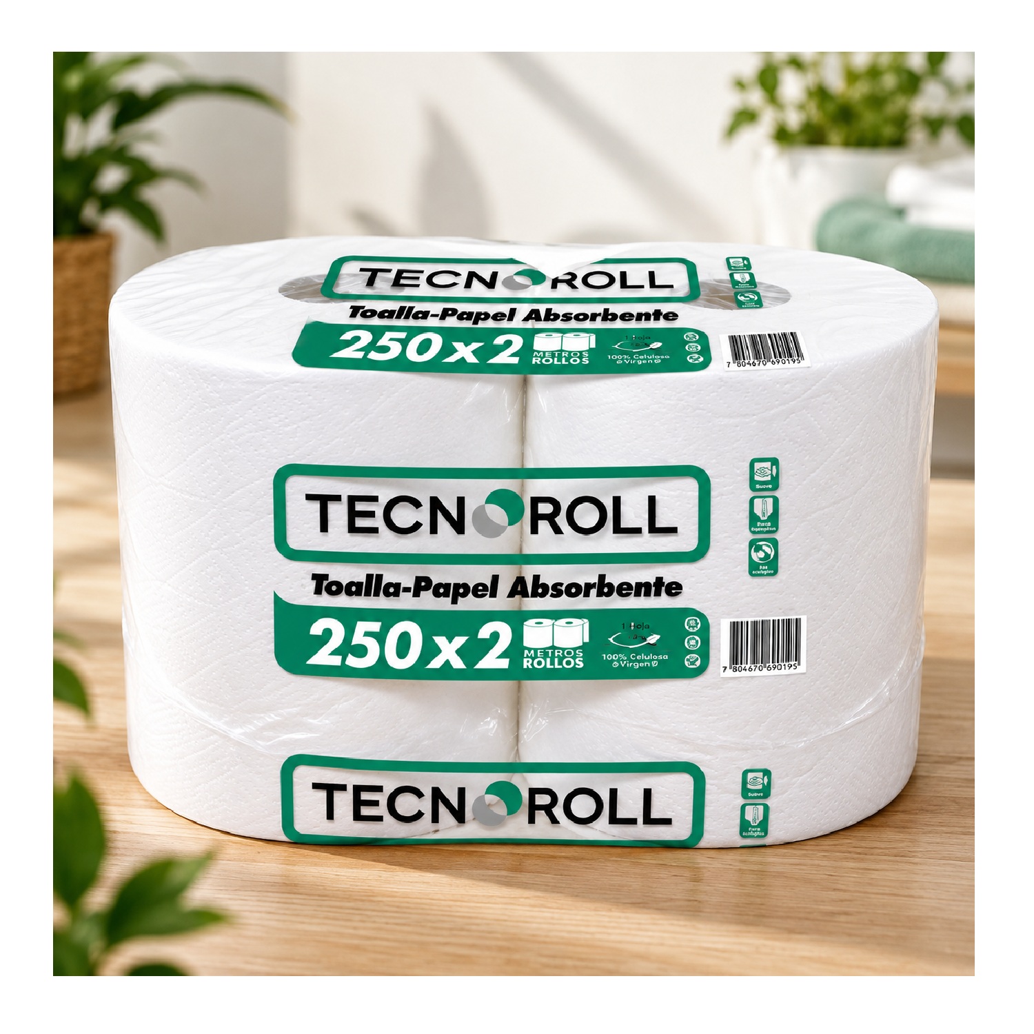 Toalla de Papel Tecnoroll Jumbo 1 Hoja 250 m Pack 2 Rollos - Imagen 2