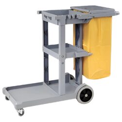 Carro Porta Útiles De Aseo Gris Con Tapa Y Bolsa Luster Gris Oscuro