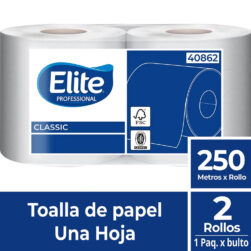 Toalla Rollo Una Hoja 1 Pq x 2 Un x 250 Mts Elite Professional