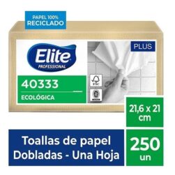 Toalla de Papel Elite Ecológica Interfoliada Hoja Simple Pack 250 Hojas