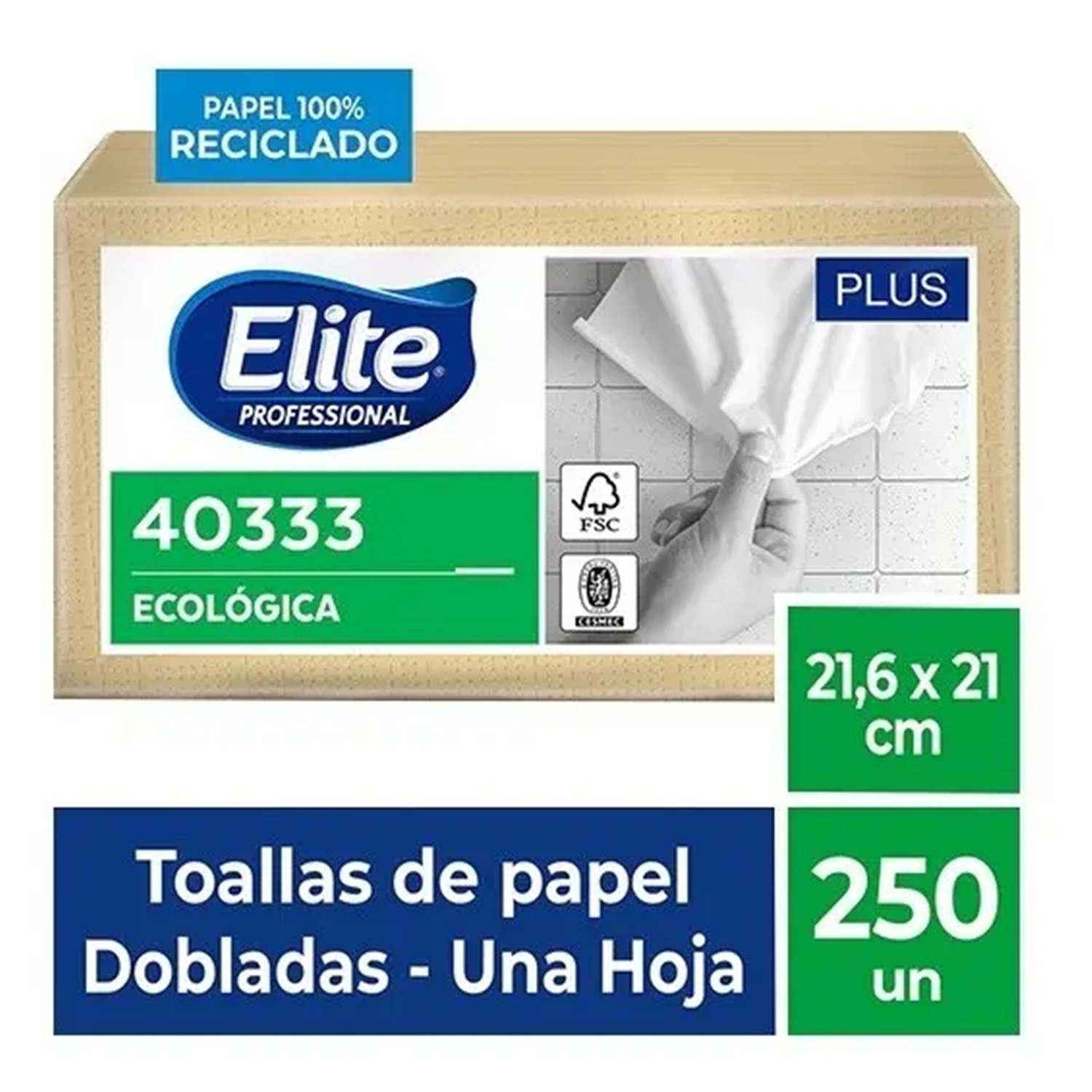 Toalla de Papel Elite Ecológica Interfoliada Hoja Simple Pack 250 Hojas
