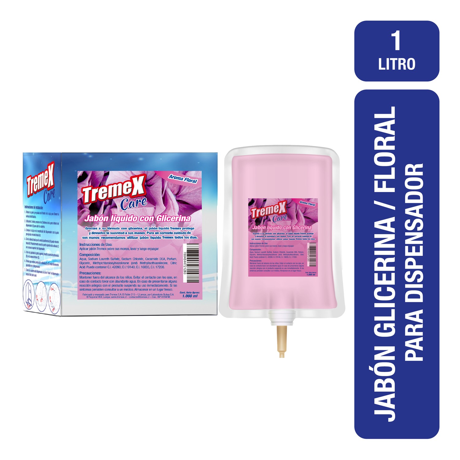 Jabón Líquido Tremex Care Floral con Glicerina Sachet 1 Litro