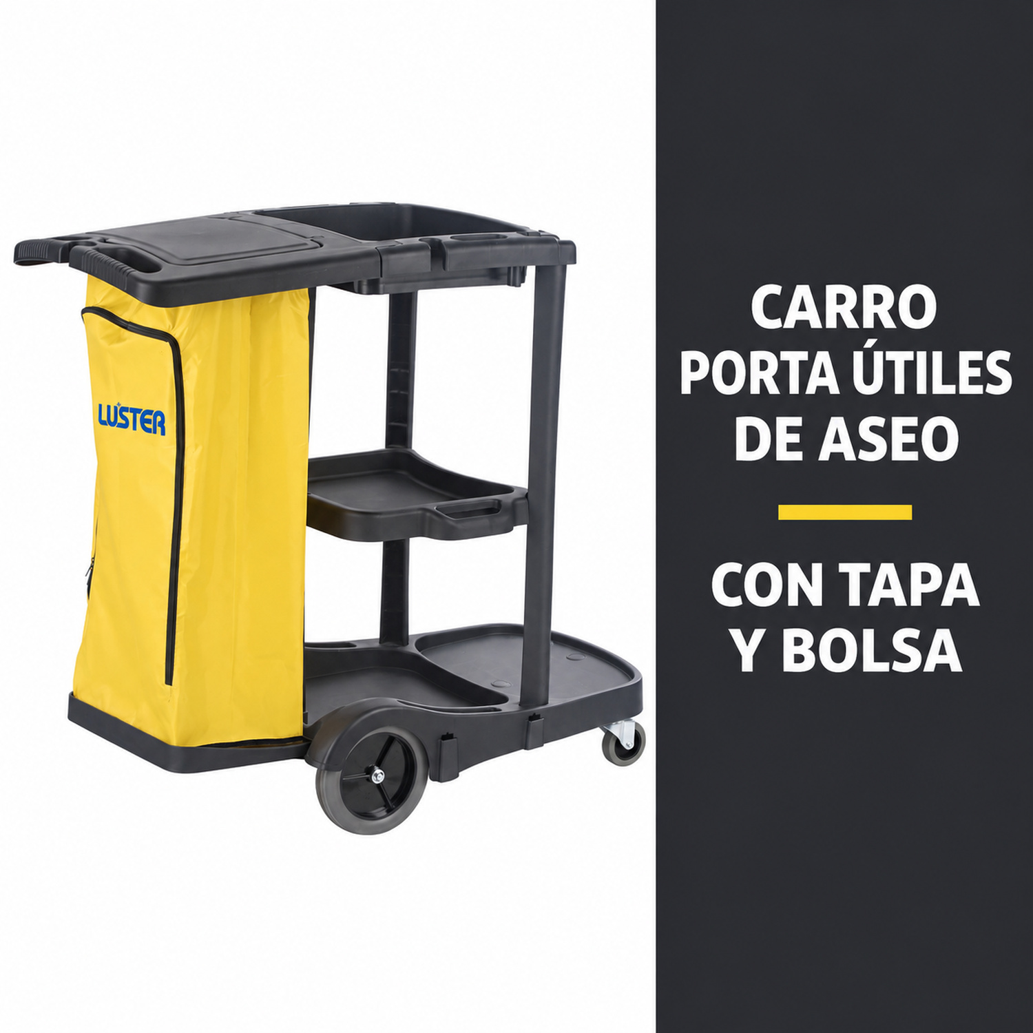 Carro Portaútiles de Aseo con Tapa y Bolsa Negro
