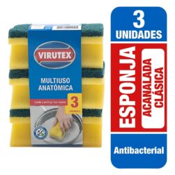 Esponja Virutex Acanalada con Fibra Abrasiva Pack 3 Unidades