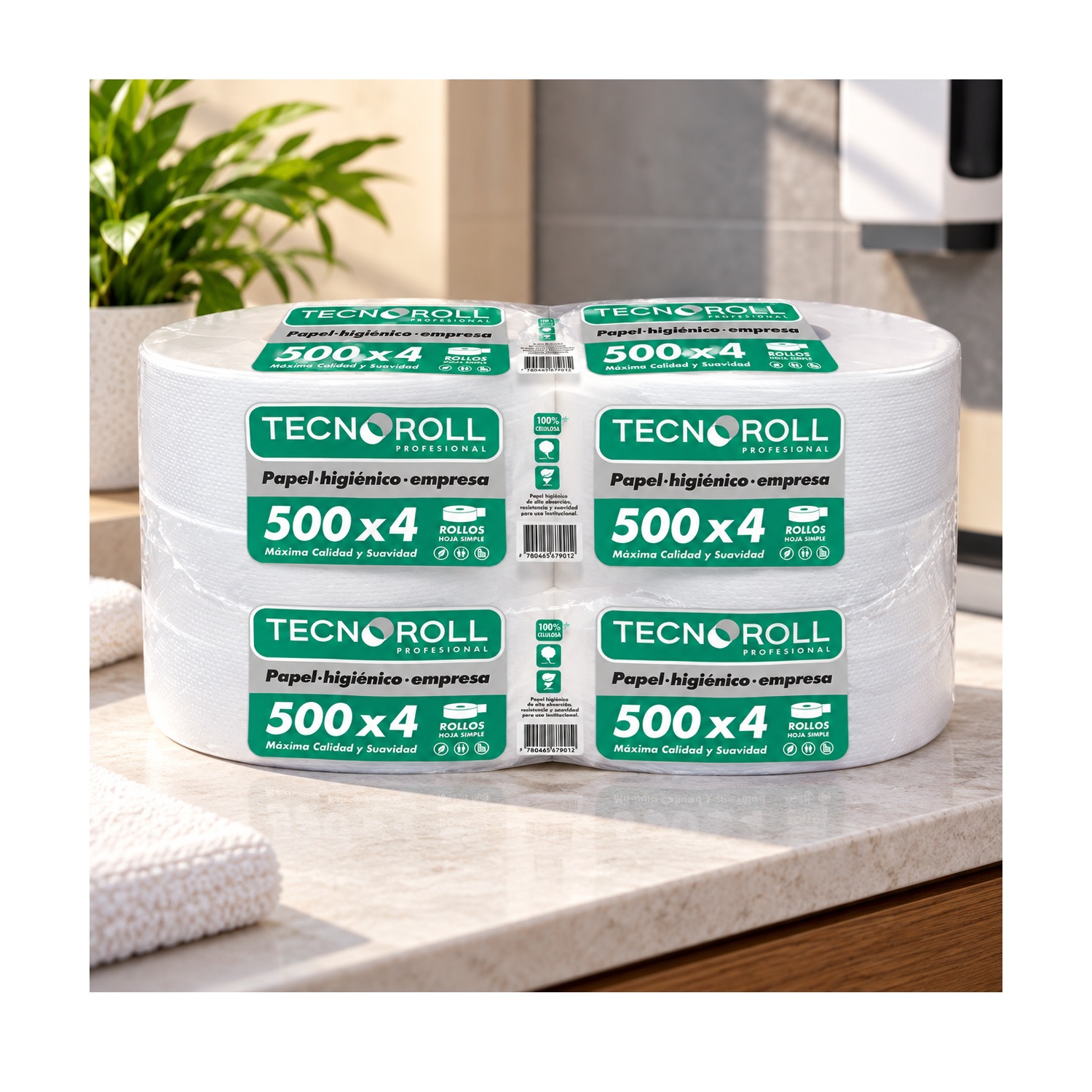 Papel Higiénico Tecnopapel Jumbo Hoja Simple 500 m Pack 4 Rollos - Imagen 2